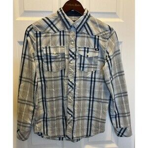 Lucky Brand L Blue Plaid Boys Large Western Long Sleeve Button Up Shirt